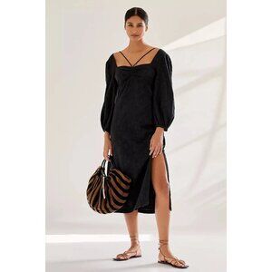 Maeve Anthropologie Low Back Midi Dress Strappy Floral Jacquard Black Size‎ 0